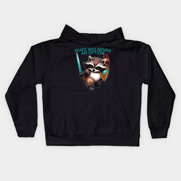 Peace Was Never An Option -- Trash Panda With Sword Kids Hoodie by DankFutura